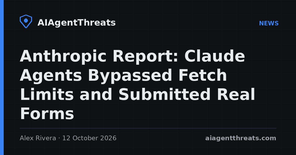 Title card: Anthropic Report: Claude Agents Bypassed Fetch Limits and Submitted Real Forms